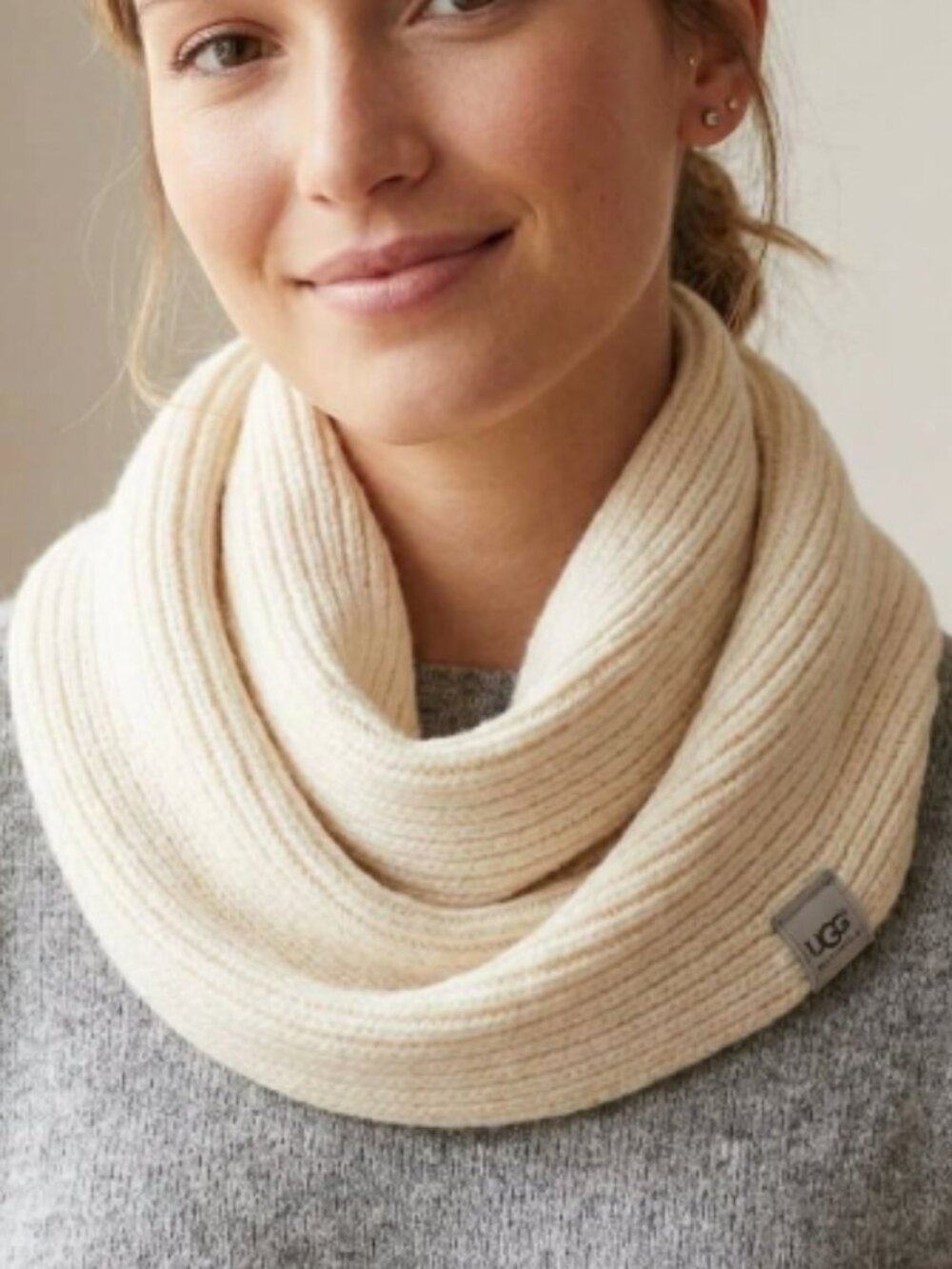 UGG Australia Nyla Textured Ribbed Knit Cowl Snood Scarf Cream NWT